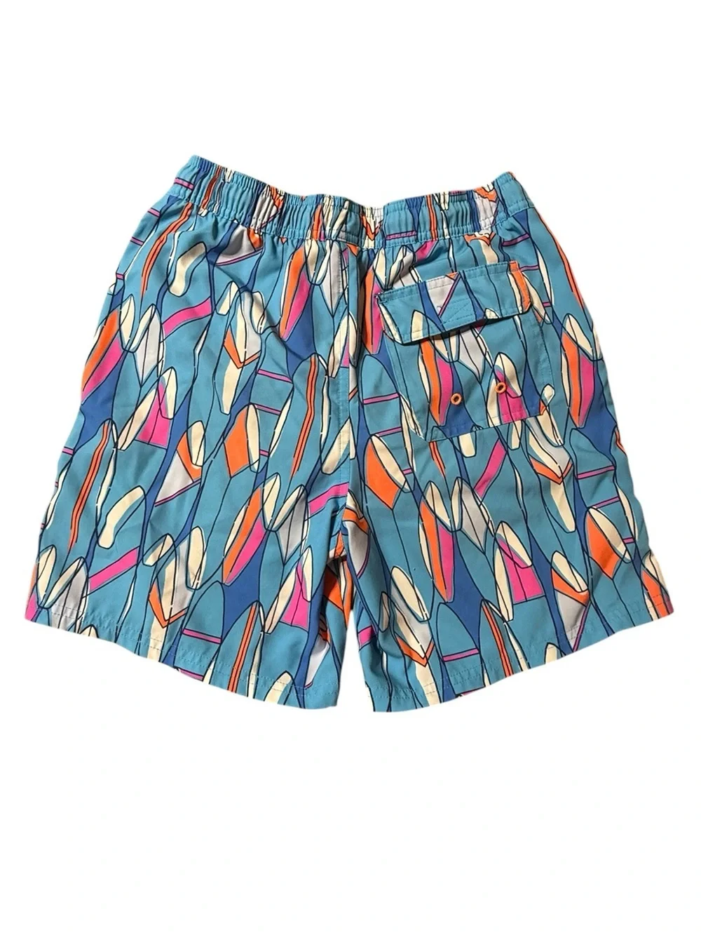 Vineyard Vines Boys M 12-14 Chappy Swim Trunks Blue Retro Surfboard Print Lined